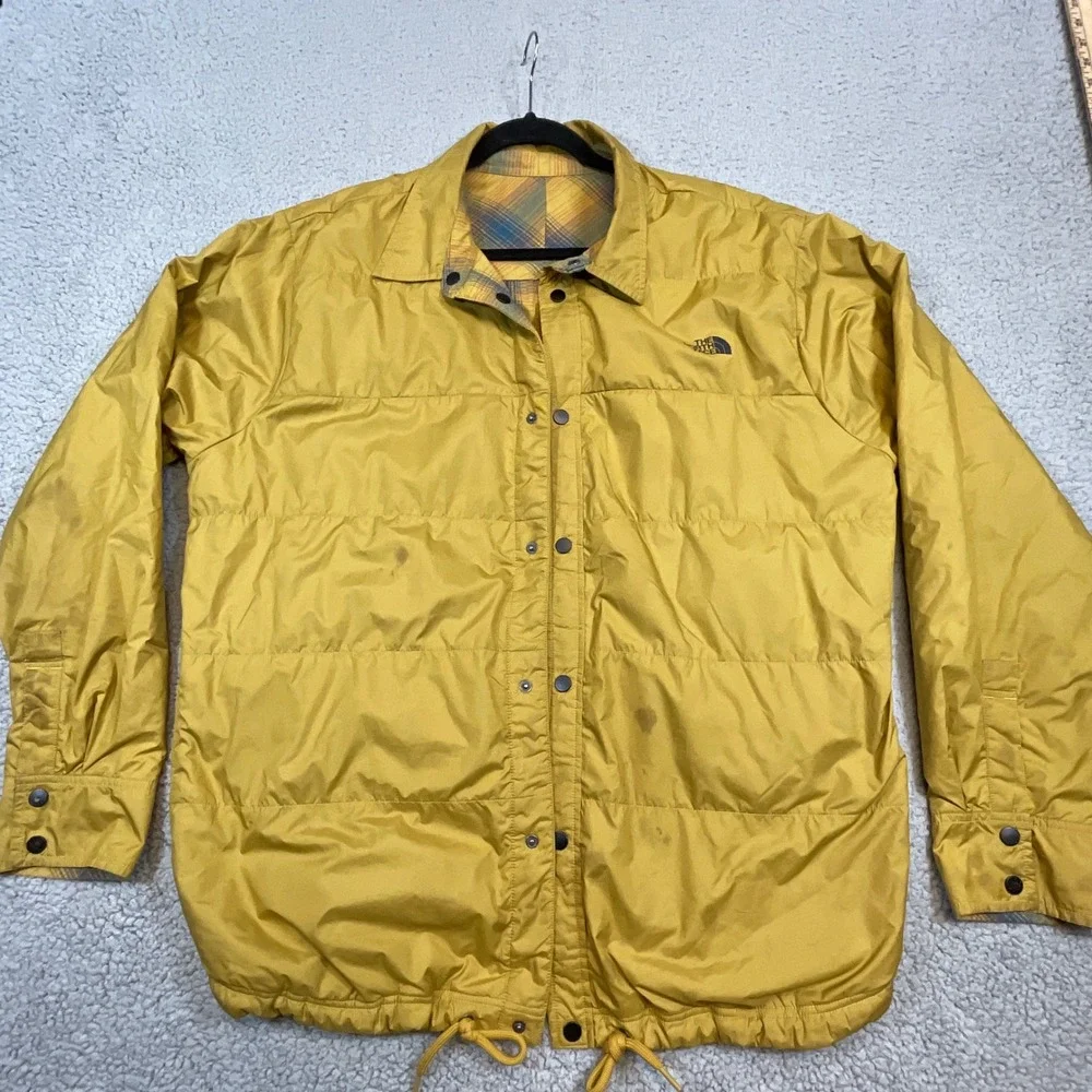 The North Face Flannel Jacket Mens XL Yellow Plaid Lined Snap Reve
